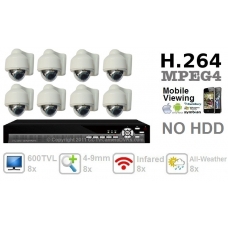 600TVL 8 ch channel CCTV Camera DVR Security System Kit Inc H.264 Network Mobile Access DVR and SHARP 4-9mm Varifocal IR 20M Outdoor Indoor 3-axis Dome Bracket Camera NO HDD